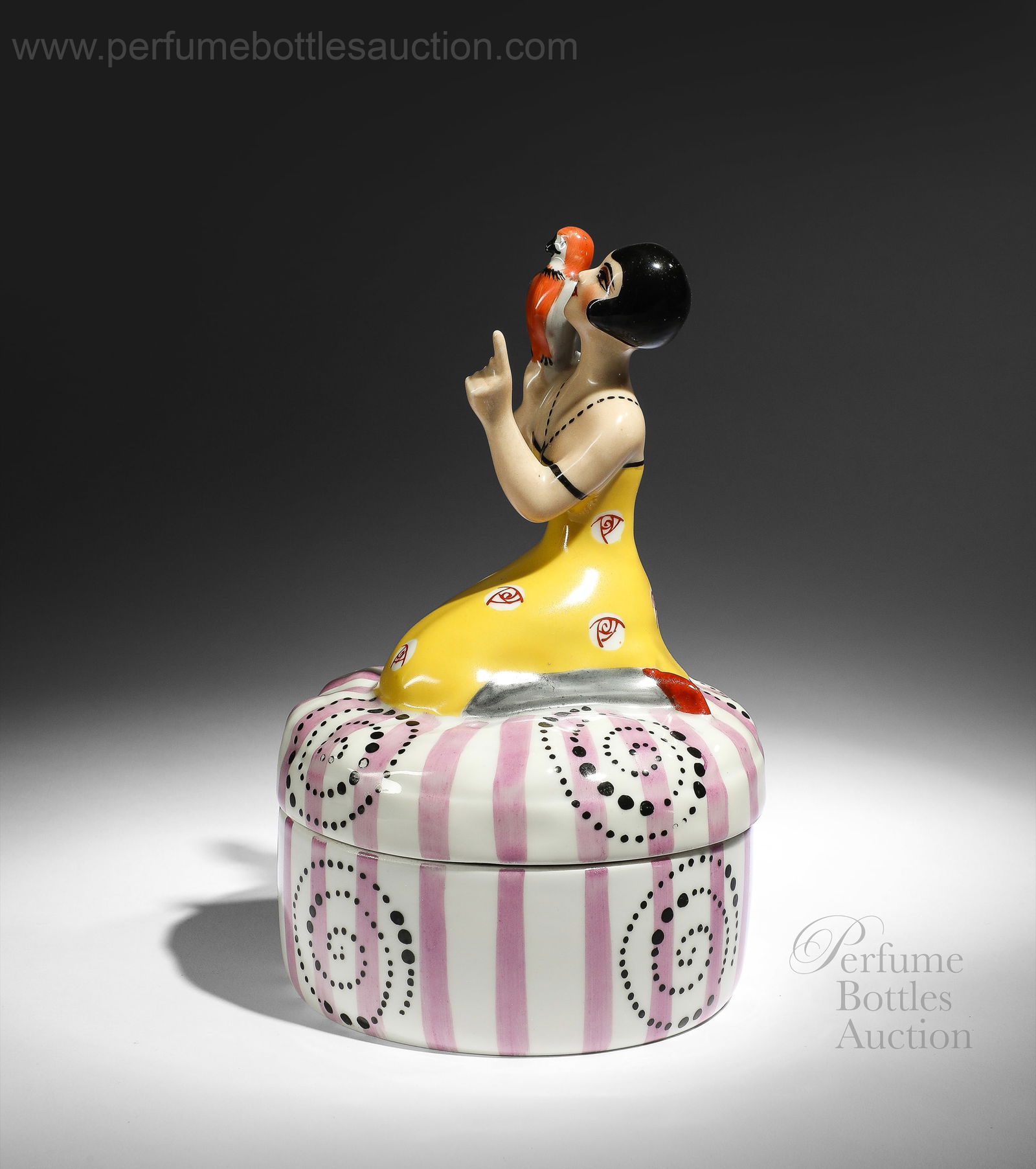 1920’s Henri Delcourt French Art Deco glazed porcelain powder box (1 of 2)