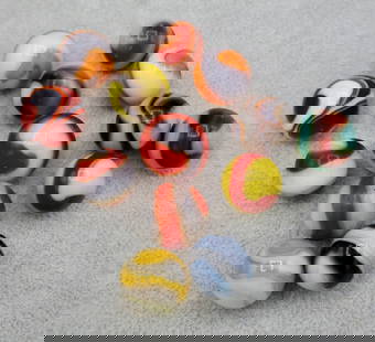AKRO AGATE Prize Name Corkscrew Group: 1930’s Grouping of Vintage AKRO Agate Marbles. Lots of Various Colors. Various Conditions.