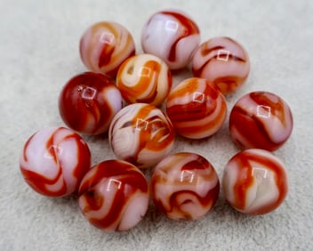 Amazing Group of Red WV Swirl Marbles