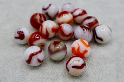 WV Mixed Group of Red Flame Swirl Marbles