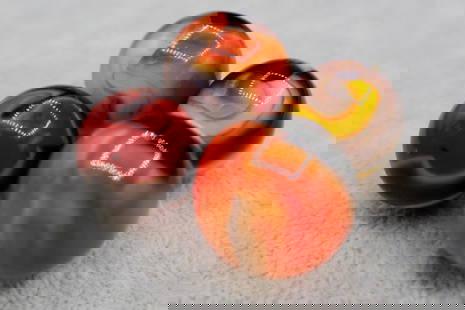 4 Large Shooter Sized VITRO MARBLE COMPANY All-Red Blacklines: 4 very high color VITRO AGATE All-Red Blackline Marbles. A couple have very nice uncommon swirling patterns. 1&rdquo; approximately and in Excellent condition.