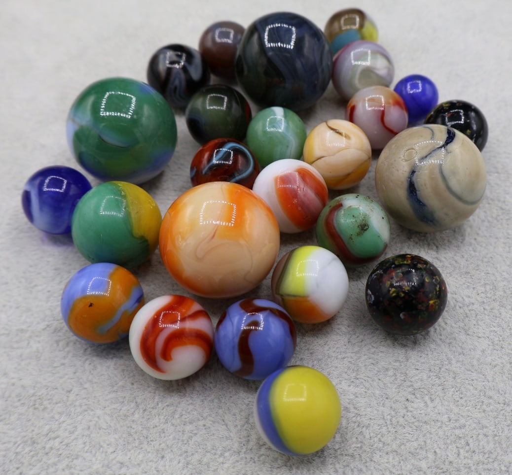 A Grouping of Various Vintage Marbles: Various makers. Various conditions. A variety of vintage marbles from a lifelong collection.