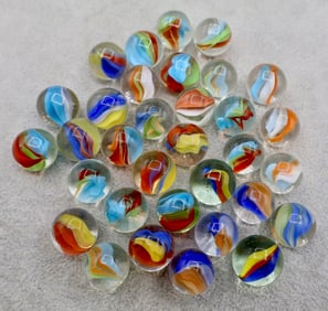 A Grouping of Early Tri-Color Vein Cat Eye Vintage Marbles