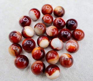 A Grouping of Red & White Whispy Patch Vintage Marbles