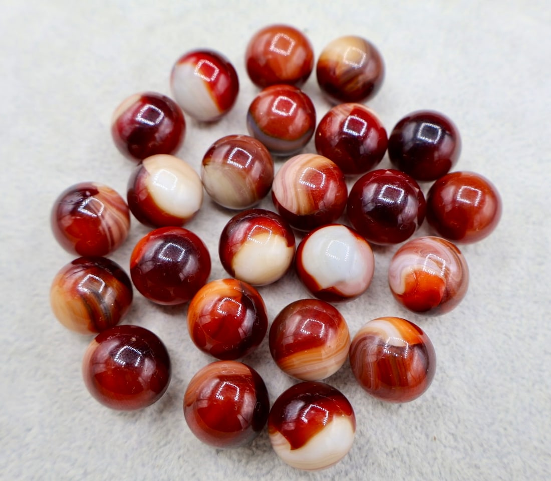 A Grouping of Red & White Whispy Patch Vintage Marbles (1 of 5)