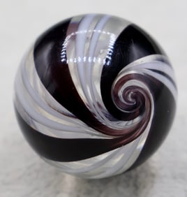 A Large Handmade GIBSON Purple & Clear Latticino Swirl Marble