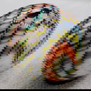A Large Handmade GIBSON Multicolor Snakeskin Marble: A beautiful contemporary handmade Snakeskin Marble by Gibson. Unsigned. Condition is Mint. Measures 1.5” Diameter. Lot 73
