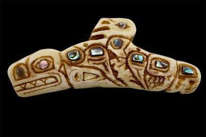 A Tlingit or Haida Inuit Abalone Inlaid Orca Shaman Pendant