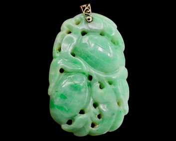 Antique Chinese Qing Natural Green Jadeite Pendant