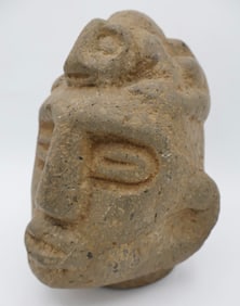 Pre Columbian Human Sized Basalt Trophy Head