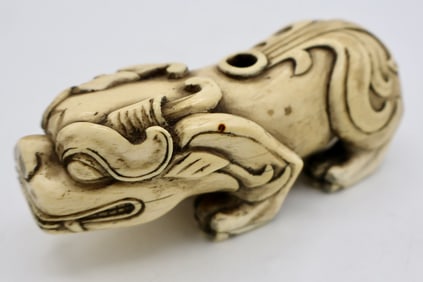 Antique Chinese Pixiu Quill Pen Inkwell Desk Ornament