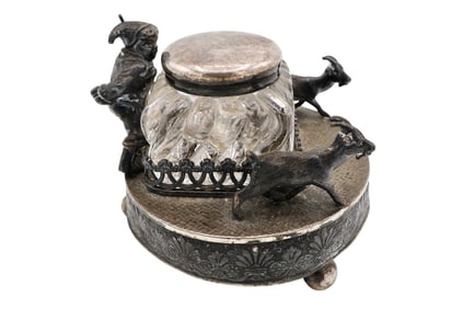 Antique Silverplate Goat Herder Inkwell by Tufts