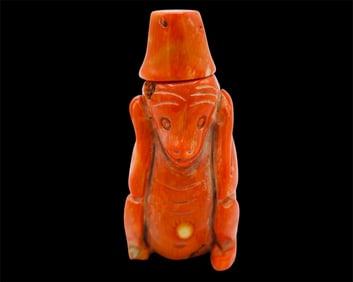 A Chinese Carved Coral Primate Snuff Bottle