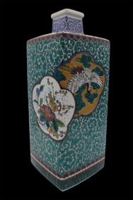A Japanese Hand Enamel Kutani Square Vase