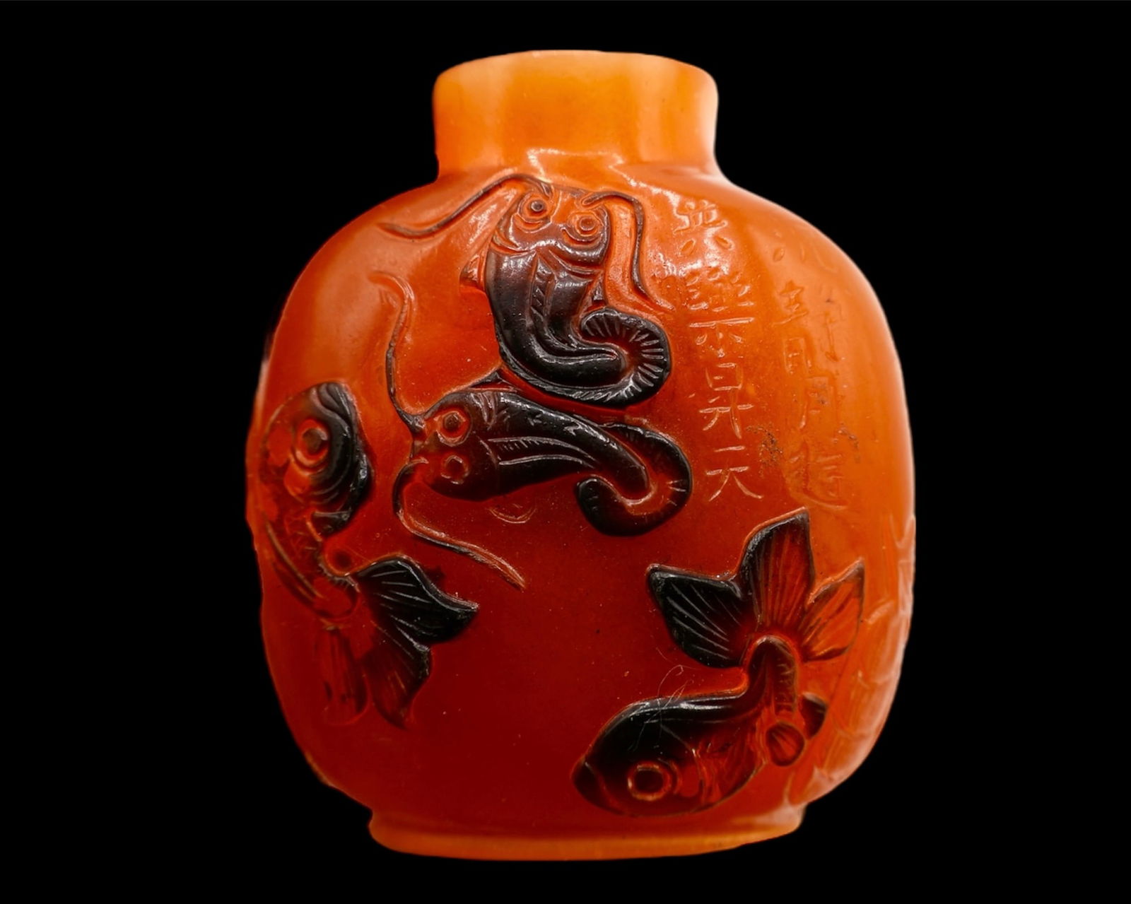 A Carved Koi Fish Amber Snuff Bottle (1 of 11)