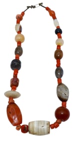 An Ancient Hand Carved Agate & Coral Necklace