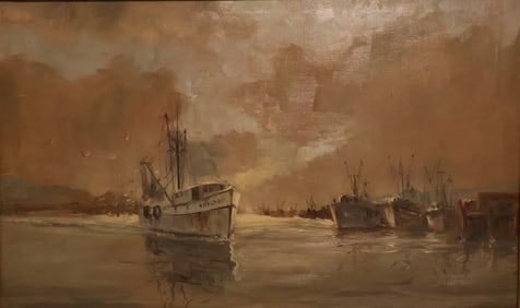 A Vintage Seascape Boat Painting Signed A. HILKER