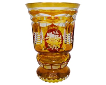 A Fancy Bohemian Cut to Clear Dark Amber Glass Goblet