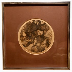 A Vintage Anamorphic Mixed Media Drawing