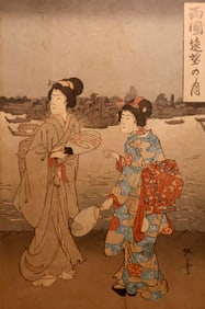 An Antique Japanese Woodblock Print of Geisha Women #2
