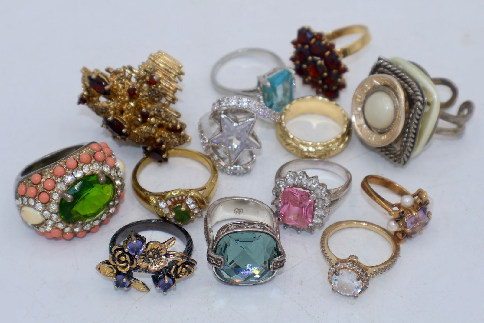 A Grouping of Costume Jewelry Rings: Various Rings. Various Sizes. All were hand selected for quality. There is a nice variety here.