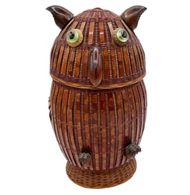 A Folk Art Owl Pine Needle Storage Basket