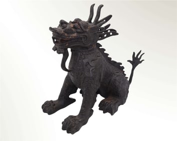 A Chinese Cast Iron Metal Mythological Pixiu Statue