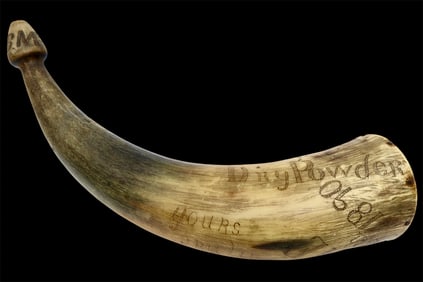 An Antique Scrimshaw Carved Powder Horn