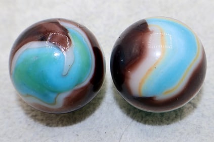 Pair of VITRO AGATE Co. Purple Baby Blue Shooter Marble