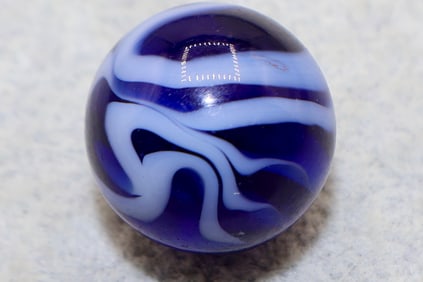 Super Busy Cobalt Blue & White Alley Agate Flame Swirl Marble