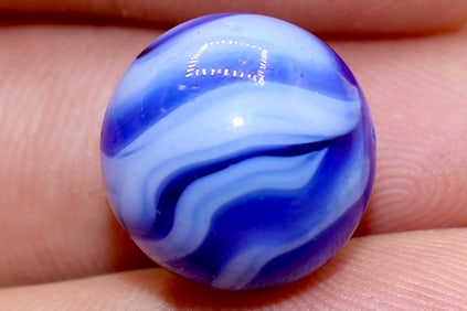 Banded Blue & White Alley Agate Flame Swirl Marble