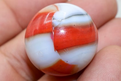 GIANT Vintage Marble King Red & White Shooter Marble