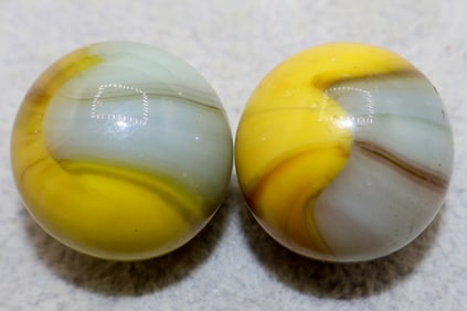 A Pair of 1930’s VITRO AGATE Yellow Patch Marbles
