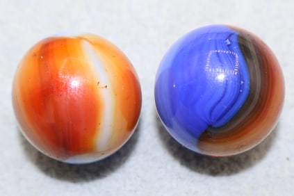 A Pair of 1930’s VITRO AGATE Tri-lite Marbles