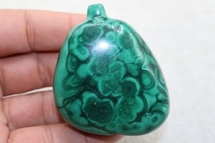 A Chinese Gourd Form Malachite Stone Scroll Weight