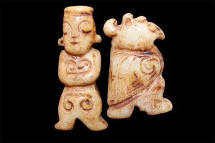 A Pair of Hongshan Jade Carved Pendants