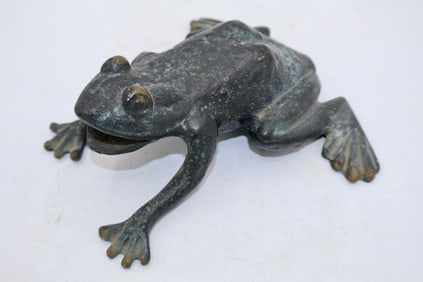 A Well Sculpted Heavy Bronze Frog Garden Figure