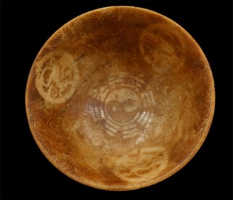 An Old Chinese Taoist Carved Stone Bowl w/ Symbols