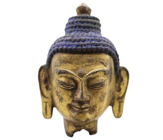 Antique Sino Tibetan Gilt Gold Buddha Head