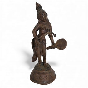 An Indian Bronze Diety Sculpture of Ardhanari or Krishna