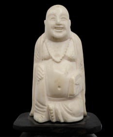 An Antique Carved Seated Buddha Figure w/ Book