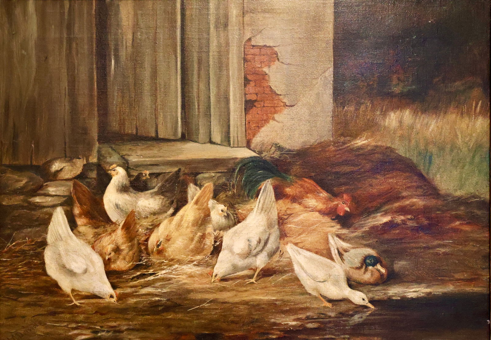 Original H.A. DRISCOLE Barnyard Scene w/ Chicken & Ducks