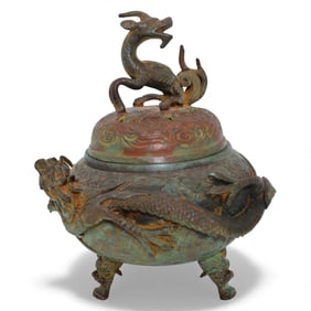 A Chinese Bronze Dragon & Kylin Incense Burner