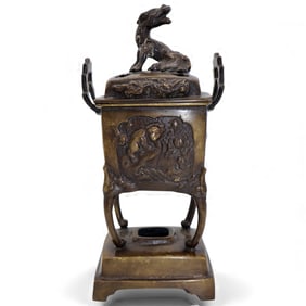 An Old Chinese Bronze Square Qilin Censer
