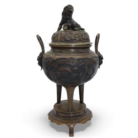 A Chinese Bronze Foo Lion & Dragon Censer