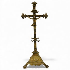 Antique French Bronze Standing Altar Crucifix