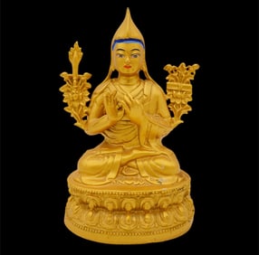 A Sino Tibetan Gold Gilt Tsongkhapa Buddhist Seated Figure