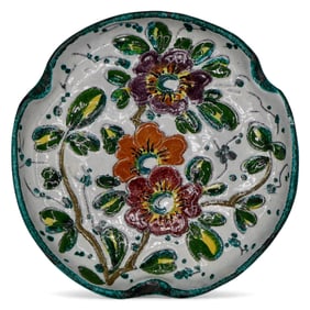 An Italian Majolica Floral Lillypad Shaped Charger
