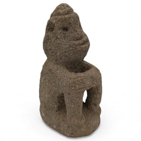 A Heavy Pre Columbian Stone Sukia Man Kneeling Figure