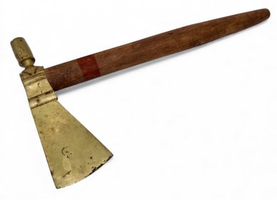 19TH C. SIOUX PLAINS INDIAN PIPE TOMAHAWK WITH BRASS HEAD